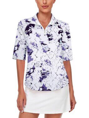 Womens White Purple Golf Shirt Quick Dry Half Sleeve 1/4 Zip Tennis Top M-3XL